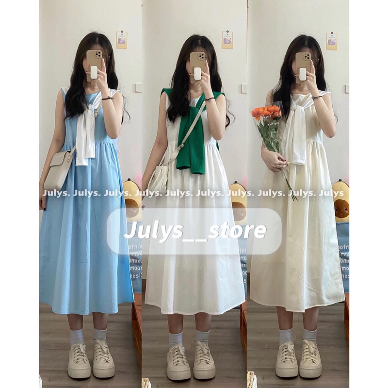 Váy sát nách dáng babydoll kèm khăn choàng 3 màu Pea Store - Váy babydoll phong cách Hàn Quốc kèm khăn Pea Store