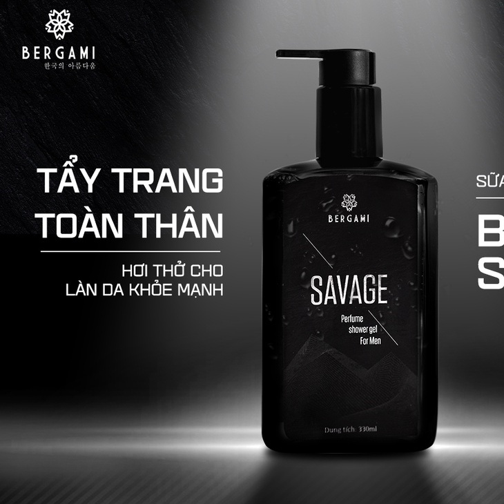 Sữa Tắm Nam Hương Nước Hoa Bergami Savage, Mùi GỖ SỒI Nam Tính, Sạch Khuẩn Tự Tin Thể Hiện Bản Lĩnh Lưu Hương 6H 330ml