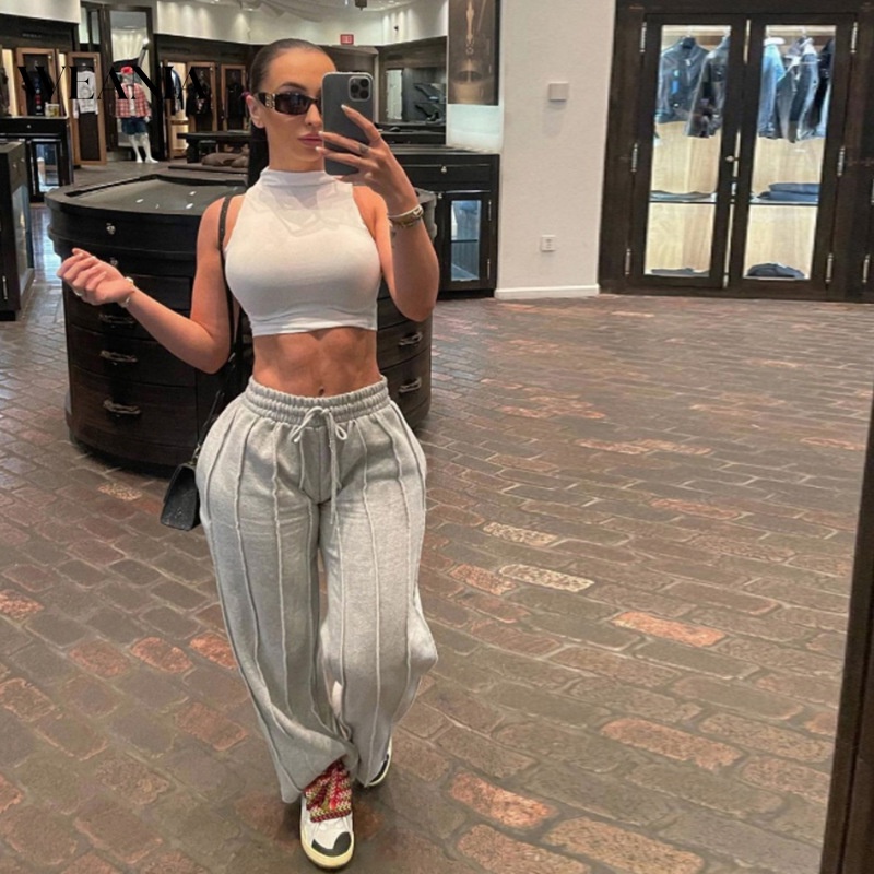 Quần Thể Thao Lưng Cao Dáng Rộng Cột Dây Trẻ Trung Năng Động Dành Cho Nữ