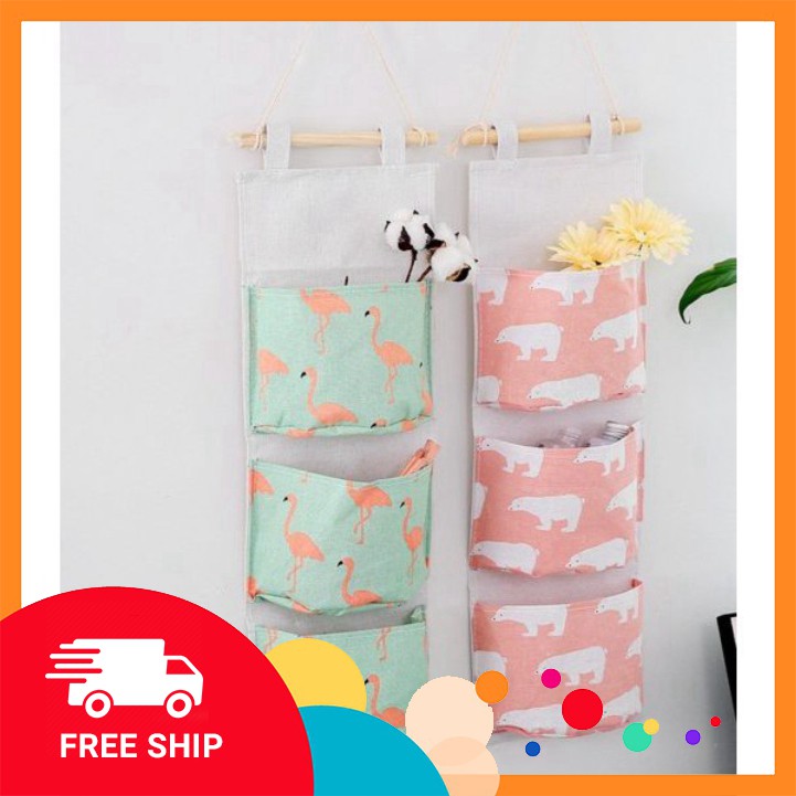 Giỏ vải treo tường, túi treo tường đa năng 3 ngăn 2355 nguyễn kim