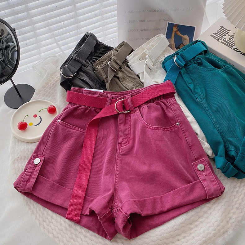 Jiashucheng Quần Short Denim Lưng Cao Dáng Chữ a Ống Rộng Thời Trang Mùa Hè Mới Cho Nữ