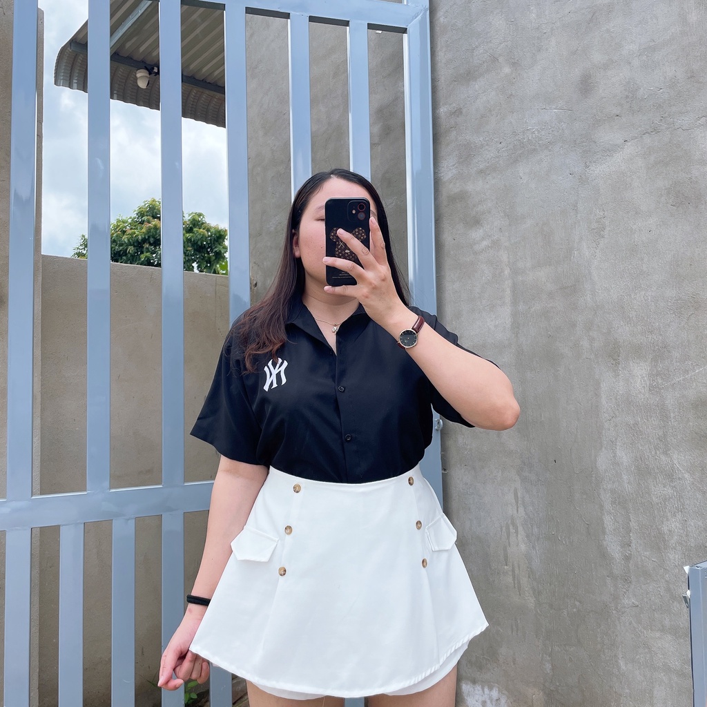 Áo sơ mi Bigsize CÔ NHỎ nữ có thêu NY cho nàng Chuppy girl mũm mĩm từ 60-100kg mặc vừa - SMNY