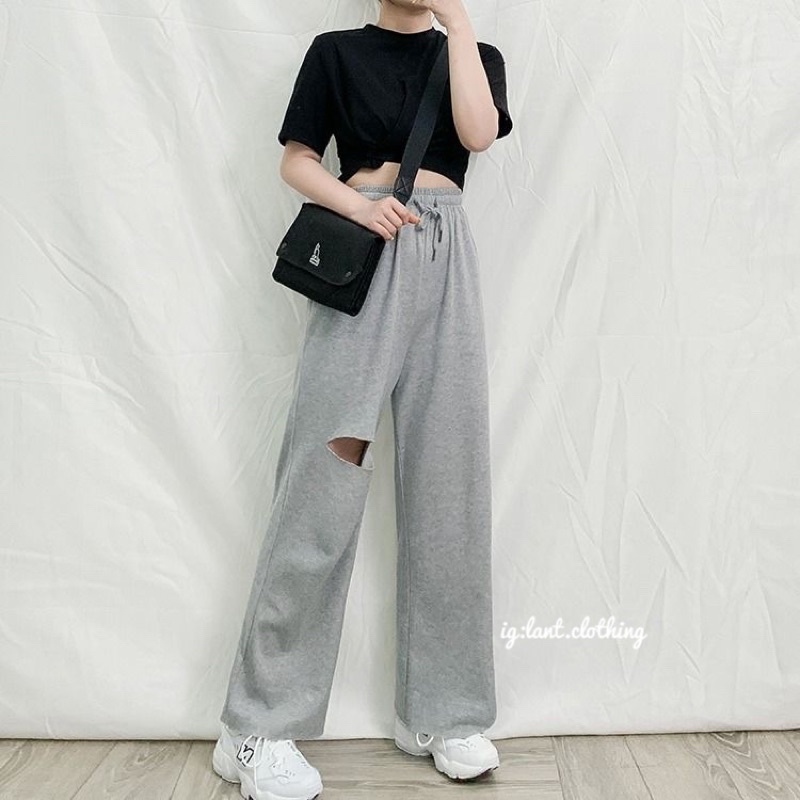 quần ống rộng rách 1 bên