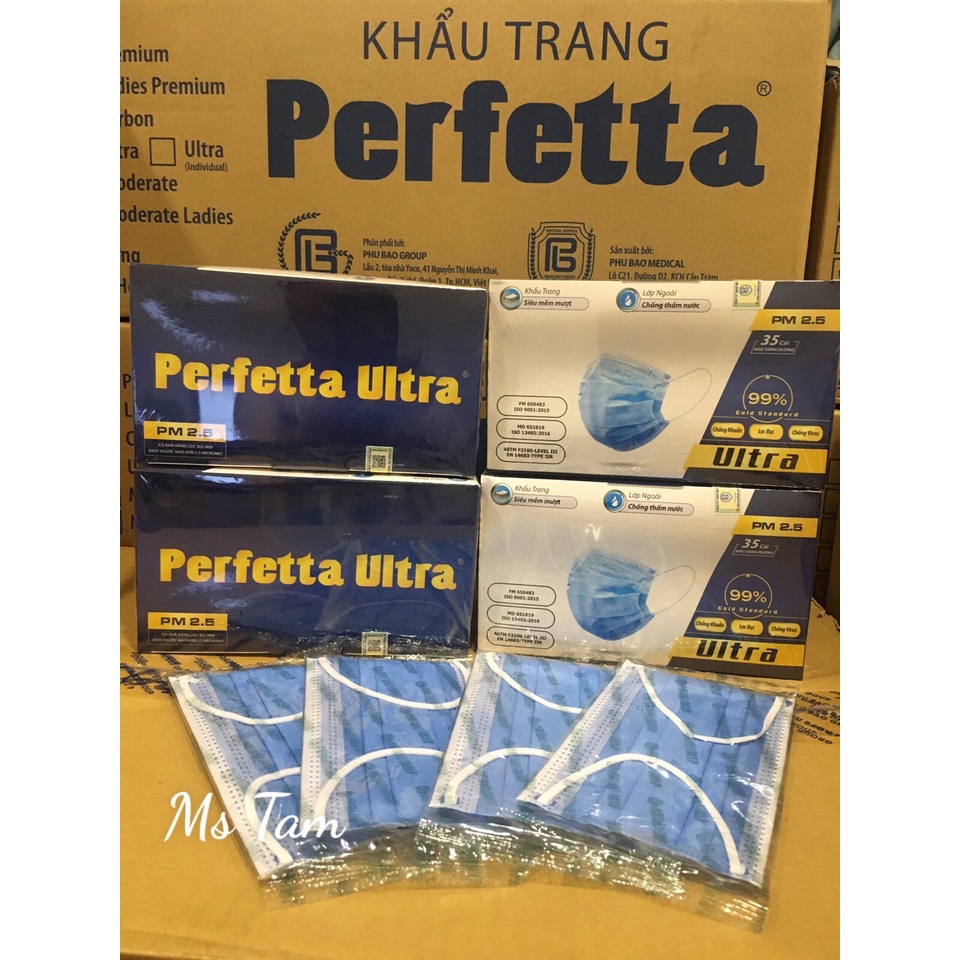 Combo 4 hộp khẩu trang y tế cao cấp Perfetta Ultra PM 2.5 ngăn bụi mịn.