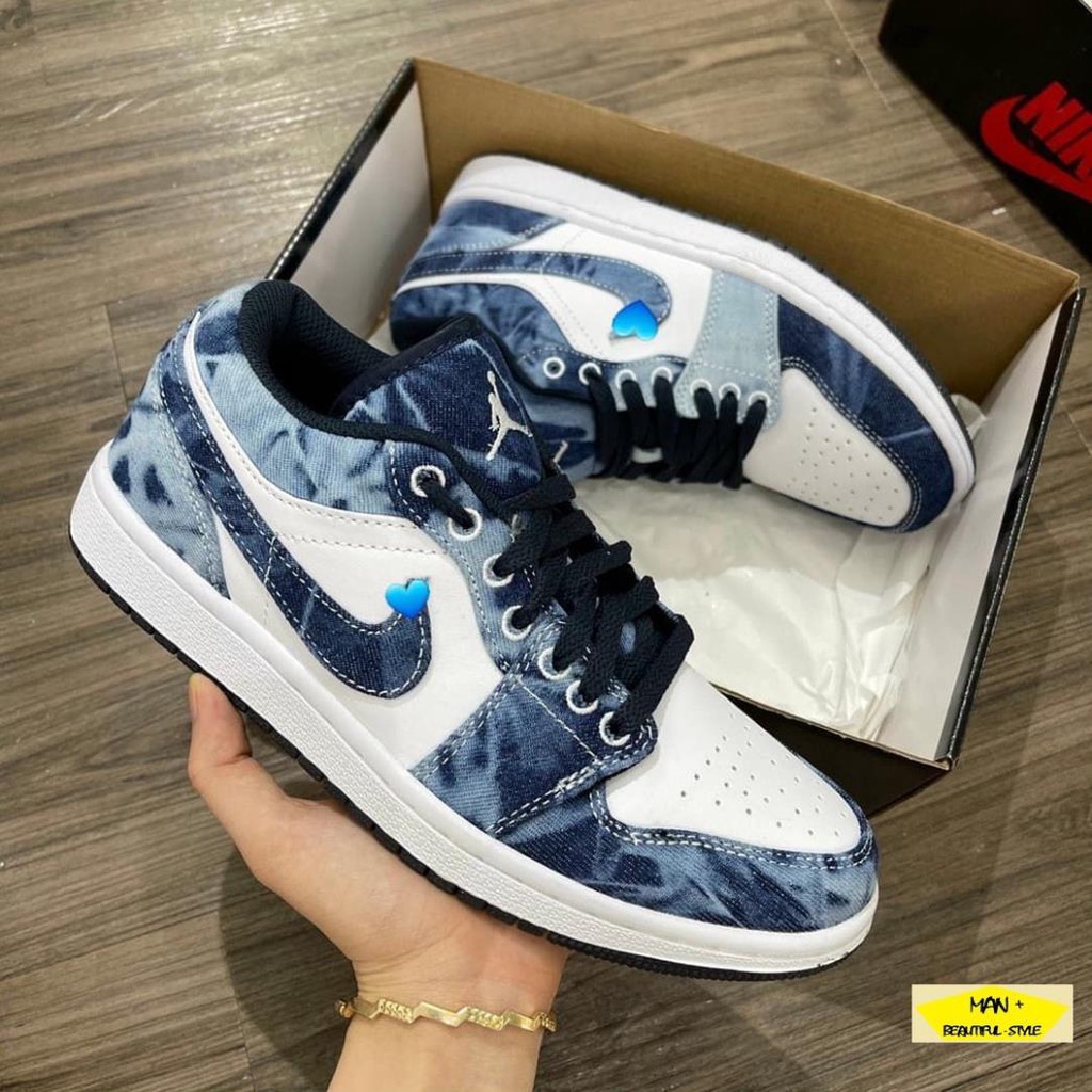 Giày thể thao Air Jordan 1 Low Washed Denim màu da bò thấp cổ siêu hot, phong cách dành cho nam và nữ (FULLBOX)