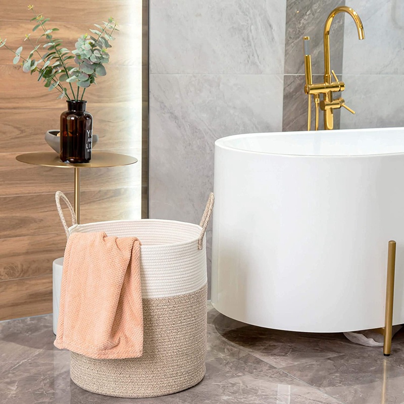 Giỏ Đựng Đồ Giặt Ủi Bằng Dây Cotton Bện Trang Trí Phòng Khách
