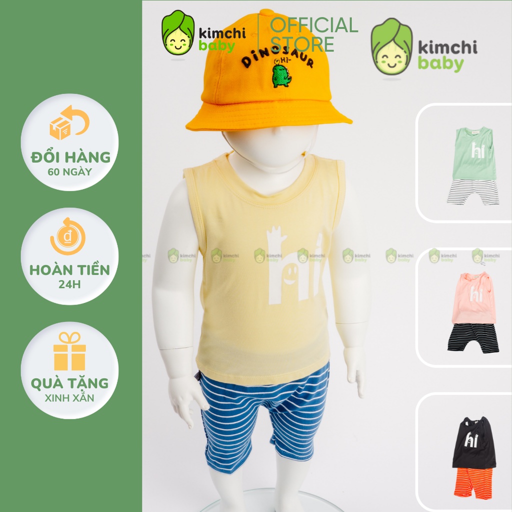 Bộ Ba Lỗ Bé Trai, Bé Gái Minky Mom Vải Thun Lạnh Họa Tiết Hi Quần Sọc Đũng Rộng Cạp Chun, Áo Ba Lỗ Cho Bé MKM3LO2114
