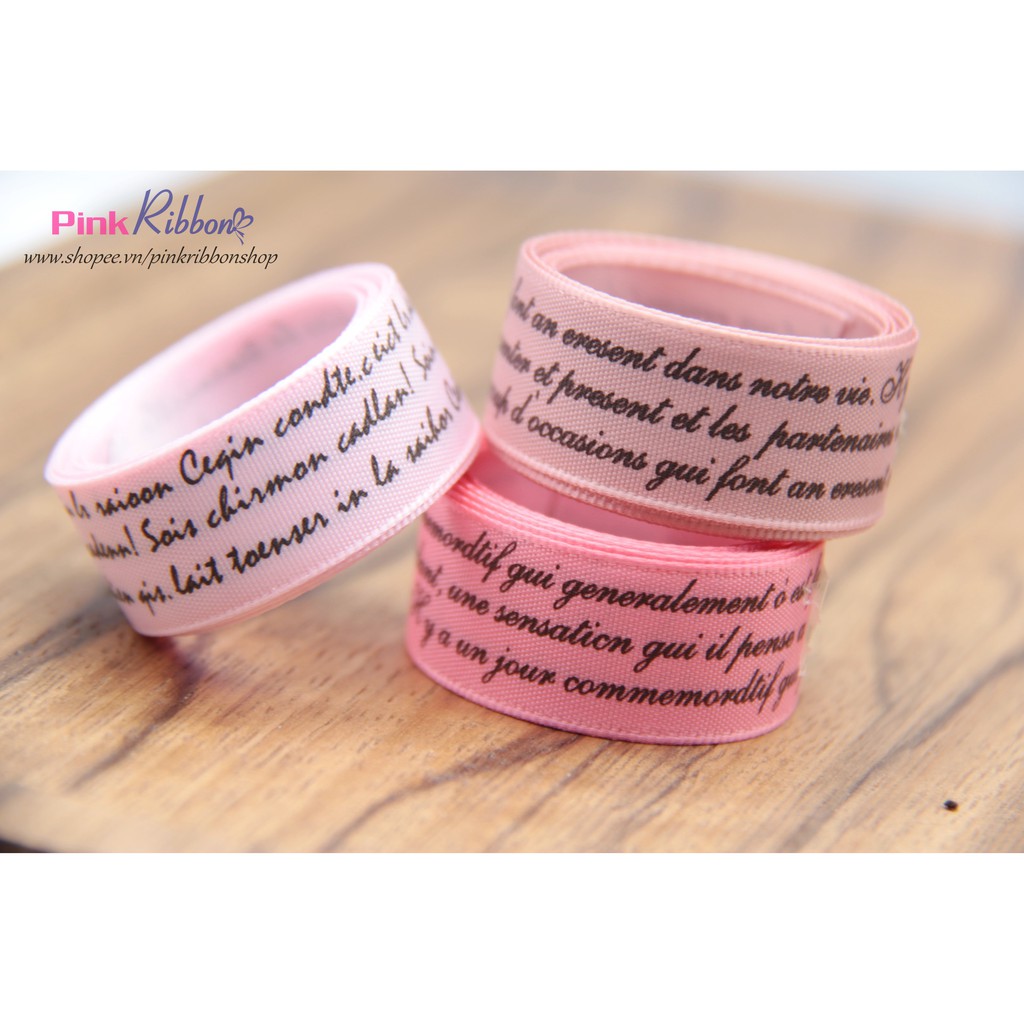 CUỘN 5M - Ruy băng satin cỡ 16mm in chữ nhí