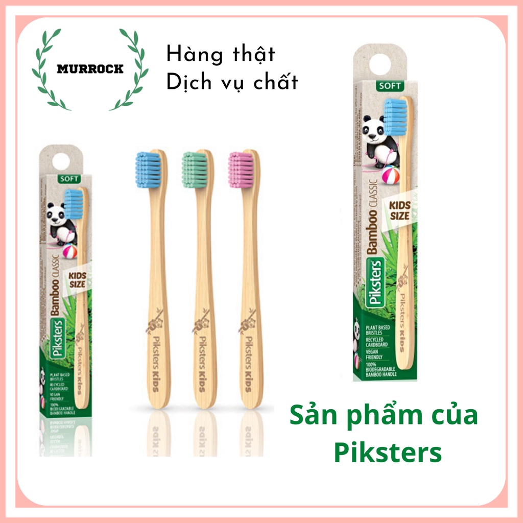 Bàn chải tre trẻ em Piksters Bamboo classic kids size UK Anh Quốc
