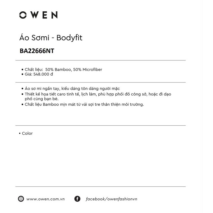 OWEN - Áo sơ mi ngắn tay Owen chất sợi tre 22666 | BigBuy360 - bigbuy360.vn