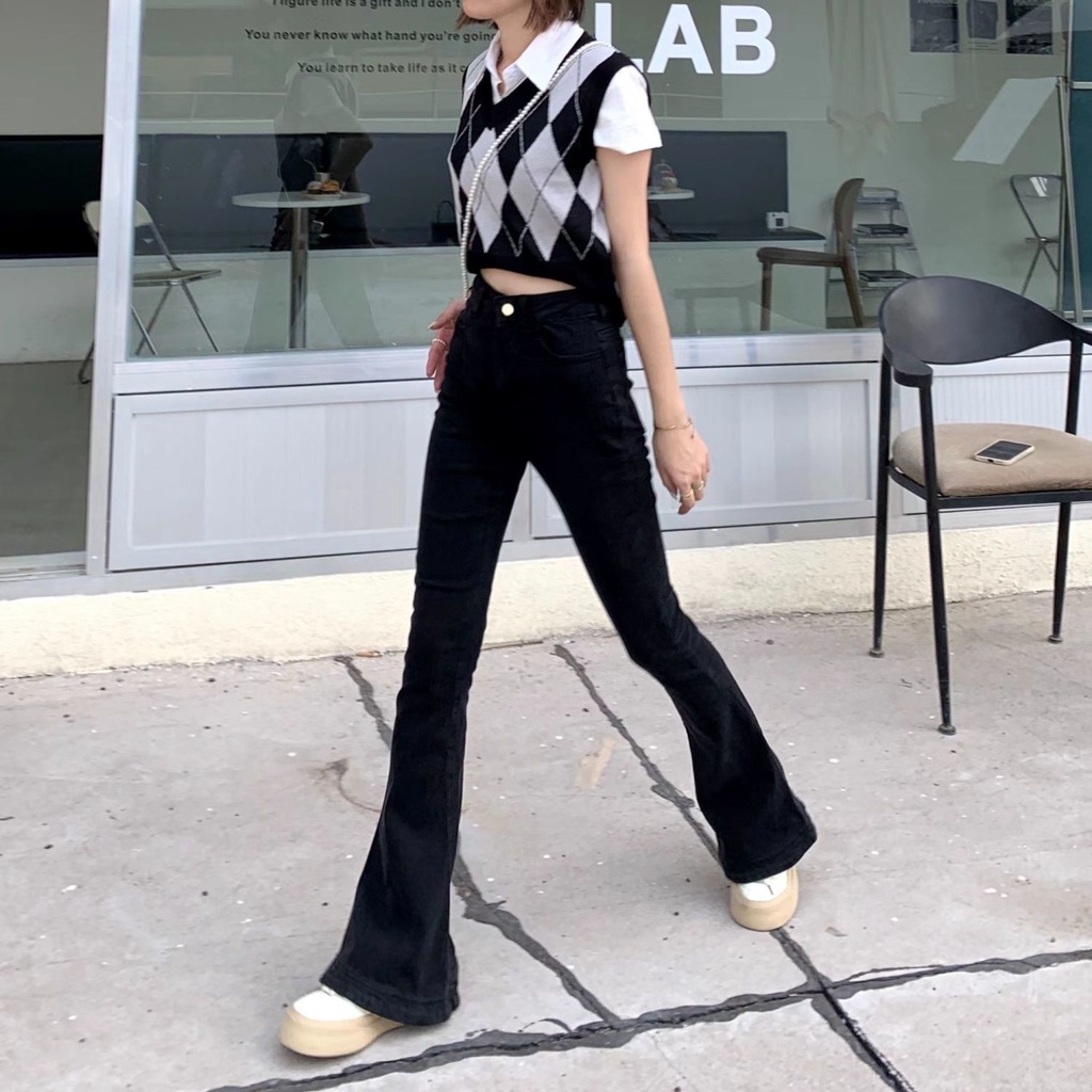 Jiashucheng Quần Jean Dài Lưng Cao Dáng Ôm Nhỏ Màu Đen Phong Cách Hàn Quốc Dễ Phối Đồ Thời Trang Mùa Xuân Dành Cho Bạn Nữ