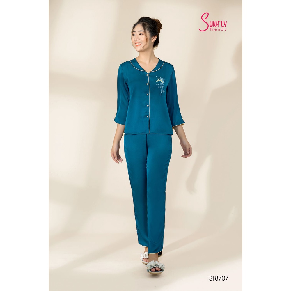 ST8707 BỘ PIJAMAS LỤA ÁO TAY LỠ QUẦN DÀI SUNFLY