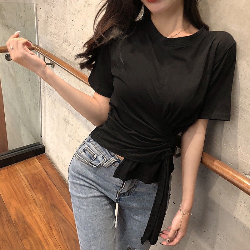 AMOI Áo Thun Tay Ngắn Màu Trắng Phong Cách Hàn Quốc Thời Trang Cho Nữ