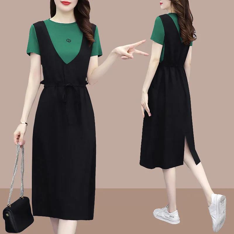 Đầm Dài Dáng Rộng Giả Hai Lớp Phong Cách Châu Âu Thời Trang Mùa Hè Xinh Xắn Cho Nữ