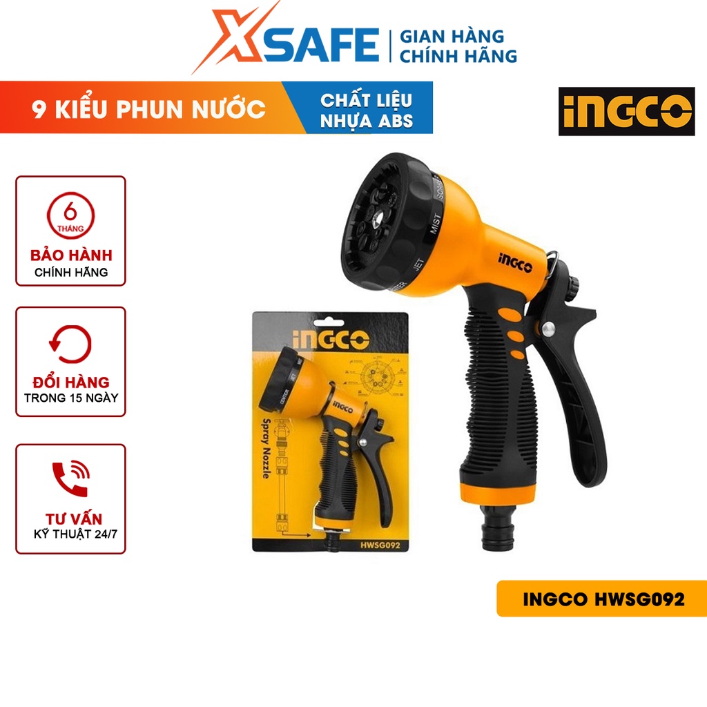 Vòi phun xịt nước iNGCO COS5041, làm từ nhựa ABS, 9 kiểu phun nước, thường dùng để tưới cây, rửa xe