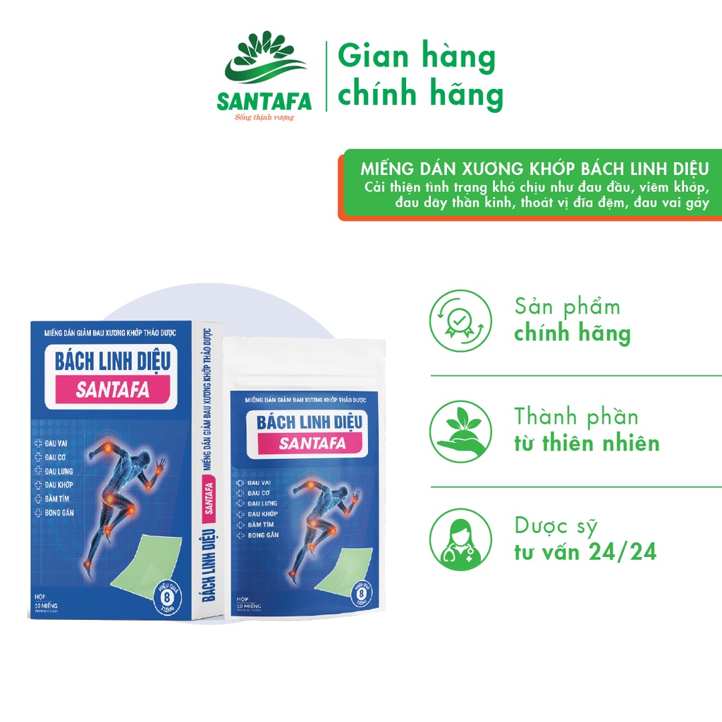 Miếng dán giảm đau Bách Linh Diệu Santafa - Miếng dán thảo dược không gây giòn xương