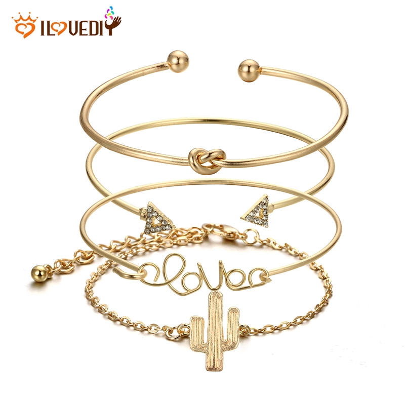 Set 4 vòng đeo tay kiểu dáng thời trang cá tính cho nữ