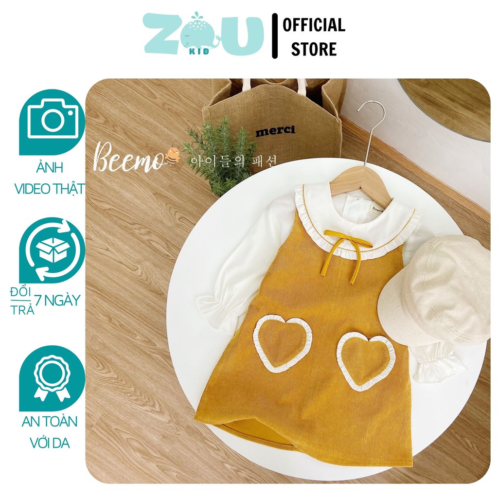 Sét Váy Yếm Túi Trái Tim Bé Gái Chất Nhung Tăm Mềm Mịn (12-23kg) - ZOU KIDS