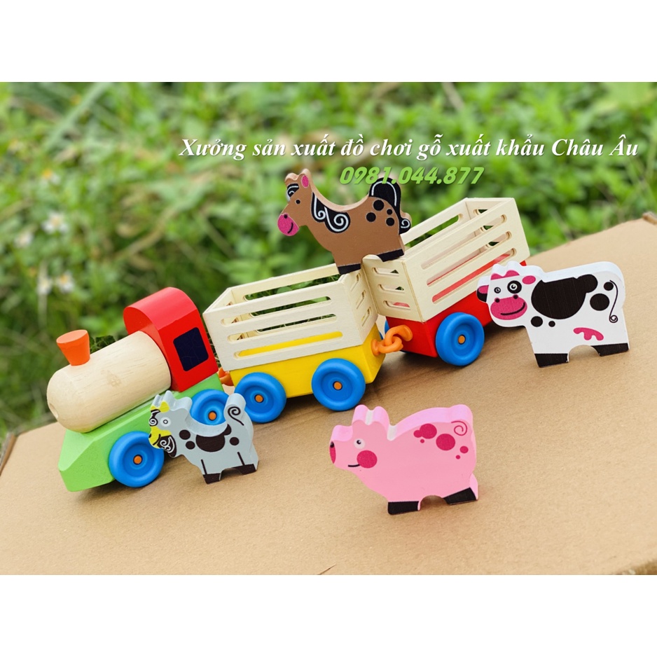 Đồ chơi gỗ việt nam xuất khẩu châu âu - Đoàn tàu chở thú - xe đồ chơi chở thú