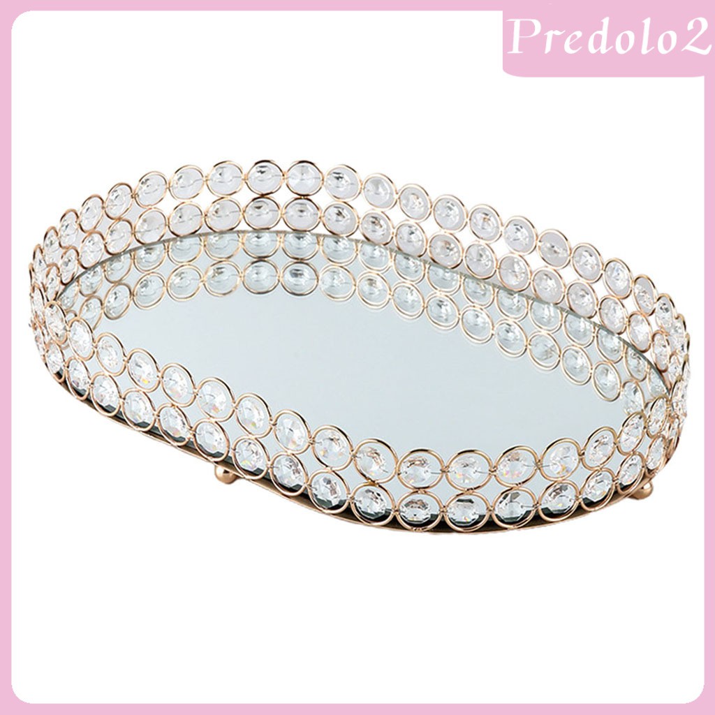 Khay Đựng Lọ Nước Hoa / Mỹ Phẩm Predolo2] Màu Vàng Pha Lê Có Gương