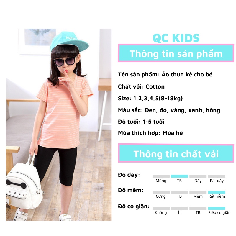 Áo thun bé trai bé gái cộc tay cotton mẫu kẻ cho bé 8-18kg