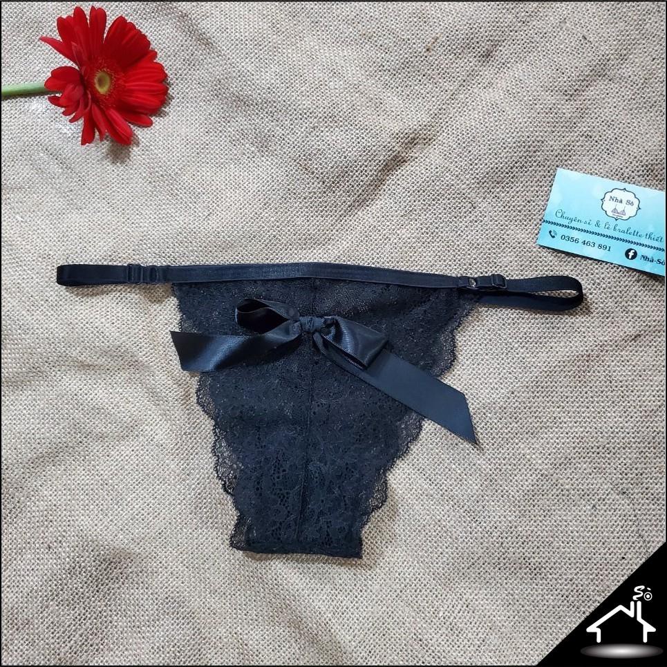 Bộ đồ lót ren, set bra sexy hoa đen nơ lớn quần dây | BigBuy360 - bigbuy360.vn