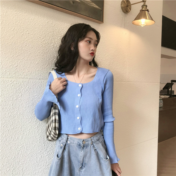 Áo Len Lửng Tay Dài Thời Trang Dành Cho Nữcroptop nữ