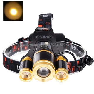 Đèn pin đội đầu 3 bóng e65 có zoom - ánh sáng vàng