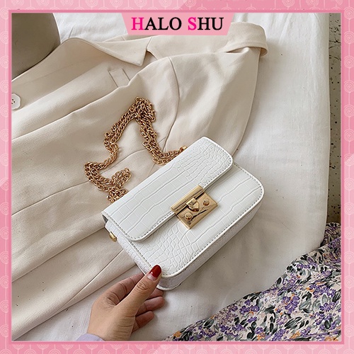 Túi xách nữ, túi đeo chéo dây xích da vân bóng sang trọng HALO SHU mã DX003