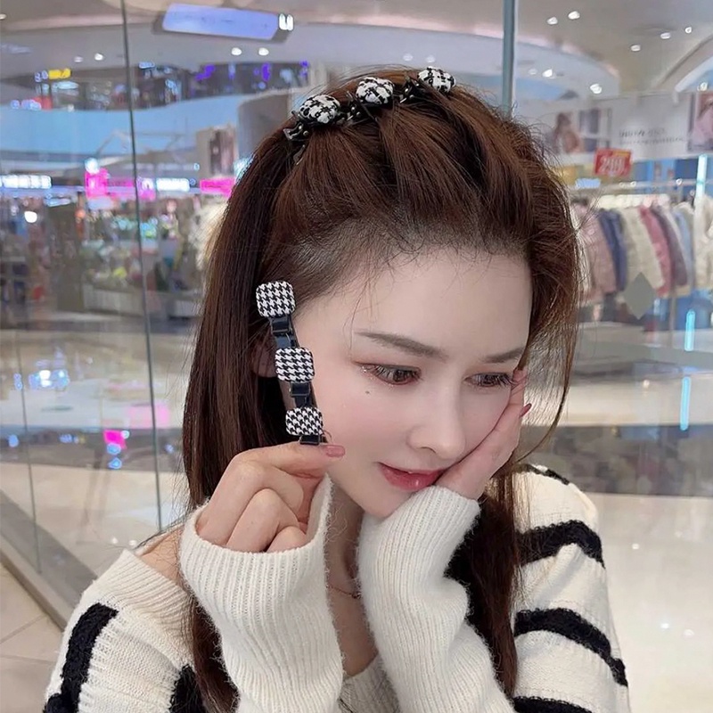 Kẹp tóc họa tiết caro trắng đen phong cách Hàn Quốc thời trang dành cho nữ