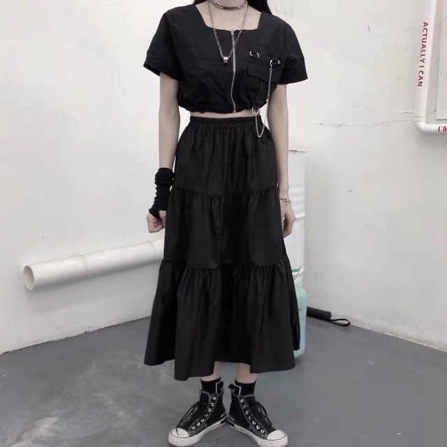 Chân váy dài  3 tầng phong cách trắng đen | BigBuy360 - bigbuy360.vn