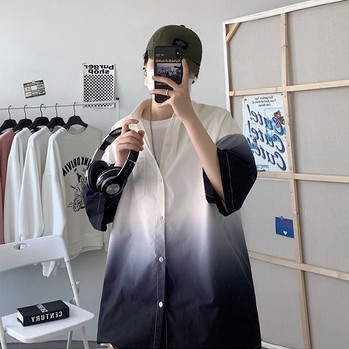 Áo Sơ Mi Tay Ngắn Dáng Rộng Màu Sắc Gradient Phong Cách Retro Hàn Quốc Cho Nam Giới