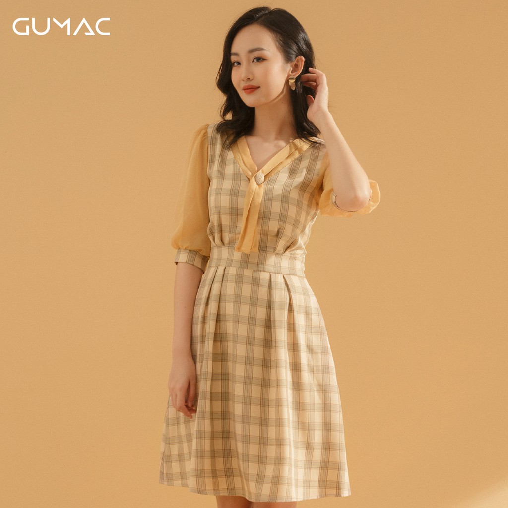 Đầm caro nơ chéo DA754 GUMAC