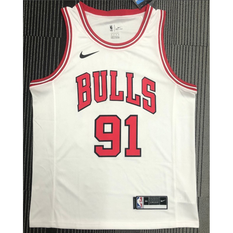 Bò Chicago 【Bán Chạy】 Áo Đấu Nam NBA 91 # Áo Thun Bóng Rổ Rodman Cổ Tròn Màu Trắng Đen