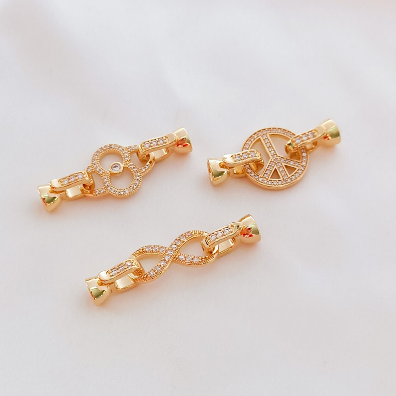 Khóa Nối Chuỗi Hạt Ngọc Trai Kim Cương Nhân Tạo Màu Vàng Đồng 14K Mã Số 8 Pha Lê Làm Trang Sức Thủ Công