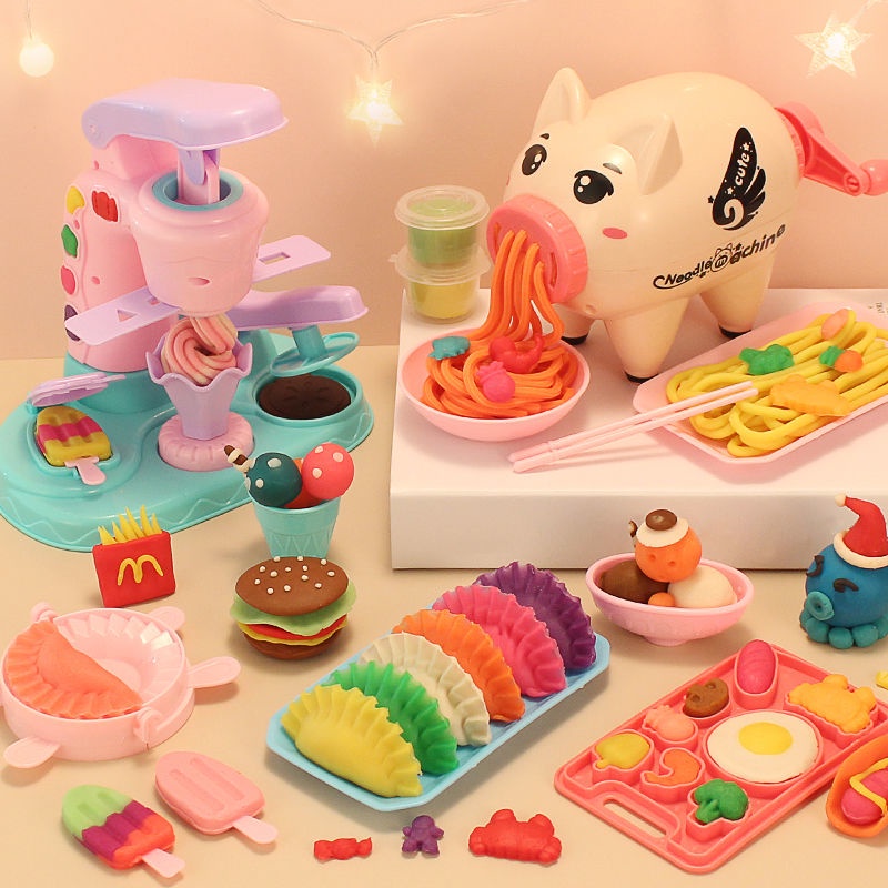 Máy làm mì plasticine | Bộ dụng cụ làm kem | Non-toxic khuôn đất sét màu | Đồ chơi puzzle girl