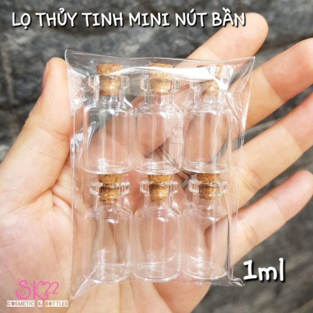 Set 6/8 LỌ THỦY TINH MINI NÚT BẦN 0.5ml/1ml/2ml/3ml