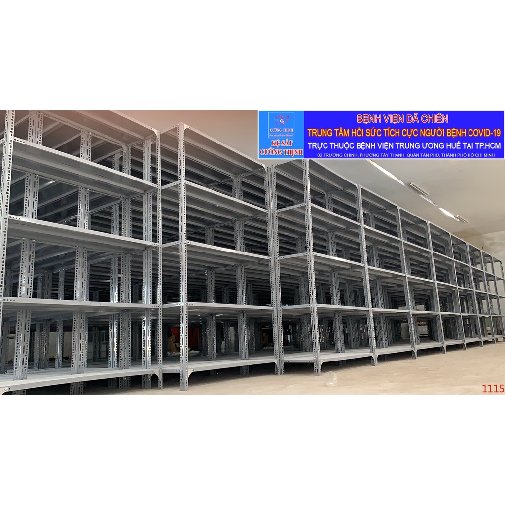 Kệ sắt Kho hàng 4 Tầng, Cao150cm x Dài150cm x Rộng 50cm, kệ sắt v lỗ, trọng tải 100kg/tầng