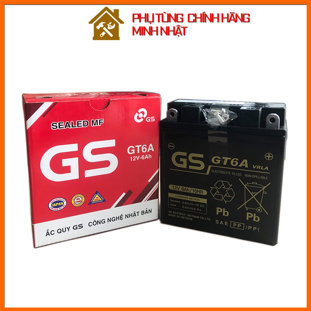 Ắc quy khô GS GT6A (12V-6Ah) | Bình ắc quy xe máy Dream, Mio, Jupiter, Sirius, Taurus, Smart, Viva, Wave...