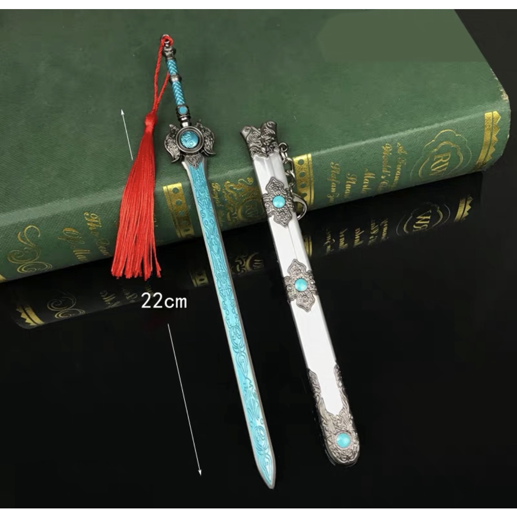 Naraka Bladepoint Mô hình móc khoá kiếm Hàm Quang Thừa Ảnh Kiếm, Hồ Trung Nhật Nguyệt Kiếm trang trí Dài 22cm Kim Loại