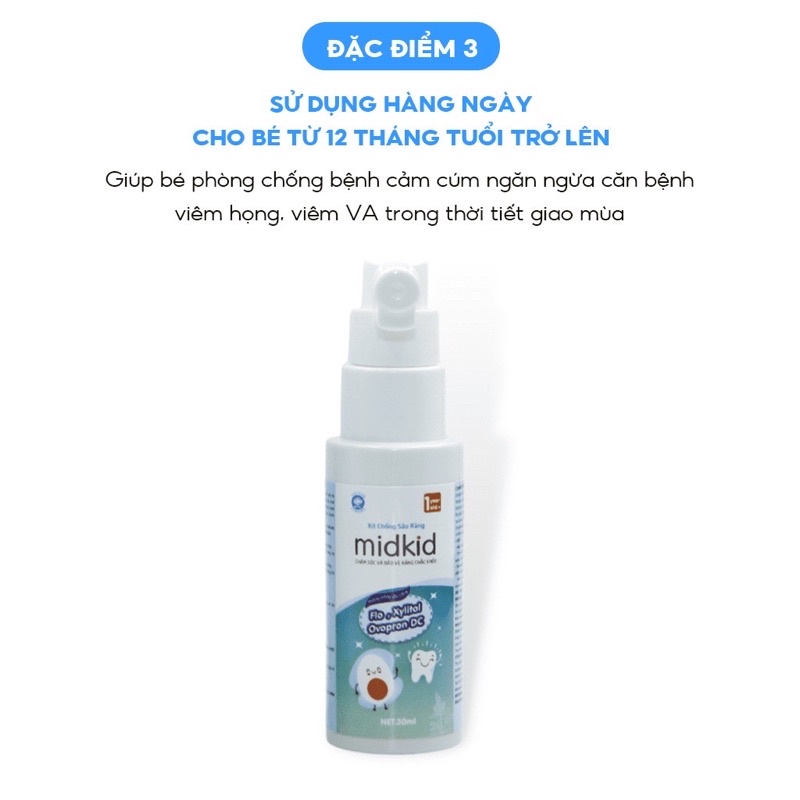Xịt chống sâu răng Midkid | 𝐌𝐢𝐝𝐤𝐢𝐝 cho bé từ 1 tuổi giúp làm sạch và bảo vệ men răng, ngăn ngừa mảng bám ố vàng,viêm lợi