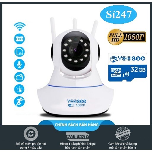 CAMERA YOOSEE 3 RÂU 2.0Mps - HD1080 KÈM THẺ NHỚ MIXIE/YOOSEE 32G - XOAY 360 ĐỘ - HÌNH ẢNH SẮC NÉT