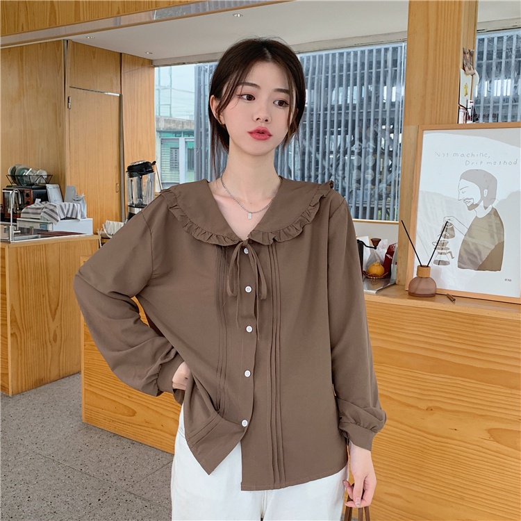 SUXI Áo Sơ Mi Tay Dài Cổ Búp Bê Màu Sắc Trơn Phong Cách Hàn Quốc Cổ Điển Thời Trang Cho Nữ