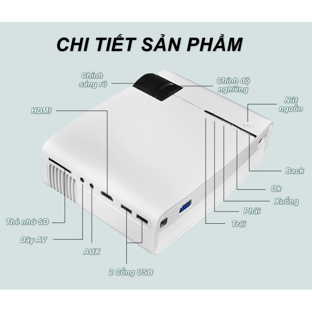 Máy chiếu YG-400 PLUS LED PROJECTOR - Độ phân giải 1080x720P màn hình 138 inch - Phiên bản mới 2021