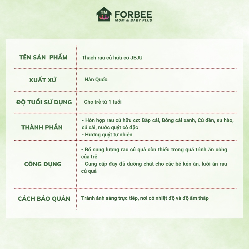 Thạch rau củ cho bé Hàn Quốc JEJU, bổ sung chất dinh dưỡng cho trẻ - FORBEE