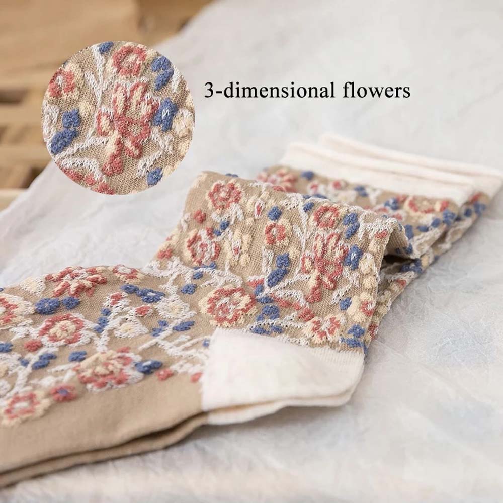 Vớ Cotton Thêu Họa Tiết Hoa Cổ Điển Dành Cho Nữ