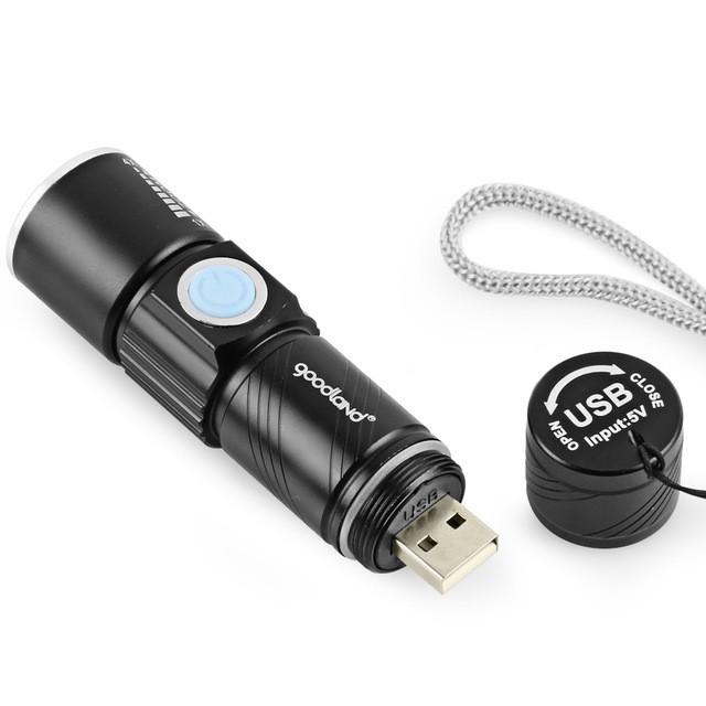 Đèn pin mini siêu sáng Cree Q5 Zoom xa tối đa 200M - Cổng sạc USB