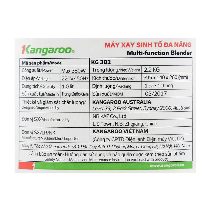 Máy xay sinh tố Kangaroo KG3B2