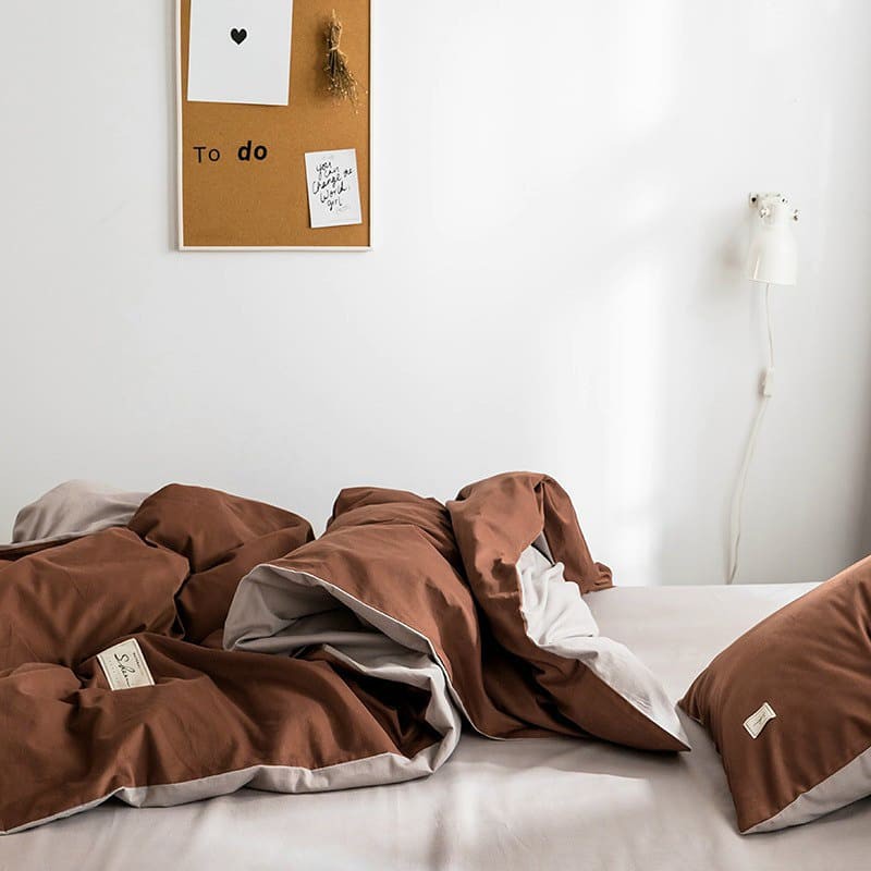 Bộ chăn ga gối đệm trải giường cotton tici bedding nhập khẩu Hàn Quốc  mẫu nâu vintage phối màu mới nhất - Ngân Khánh