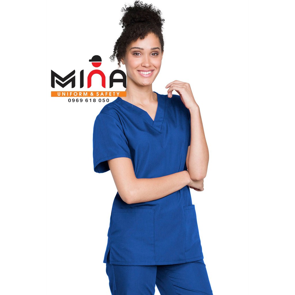 Bộ scrubs bác sĩ, quần áo y tế phòng mổ, đồng phục phẫu thuật - Màu Xanh bích đậm